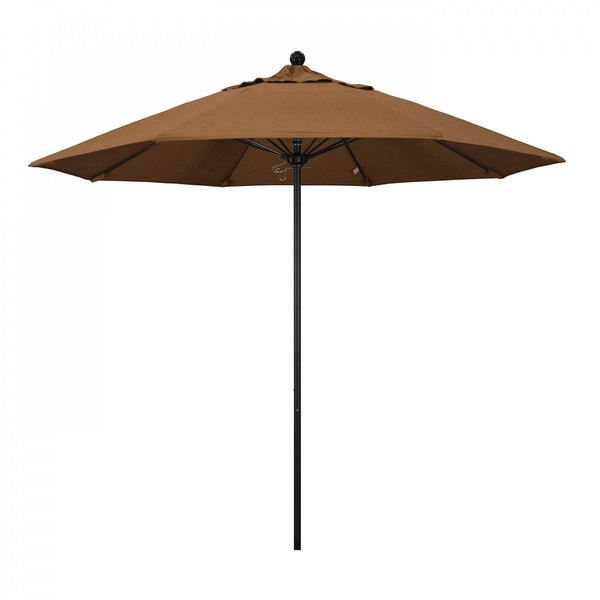 California Umbrella 9' Black Aluminum Market Patio Umbrella, Sunbrella Teak 194061335406